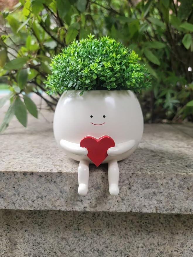 Face Planter Pots Head Cute Resin Cactus for Indoor and Outdoor Face Vase Home Decor Bookshelf Decor Unique Loving Heart Succulent Pots