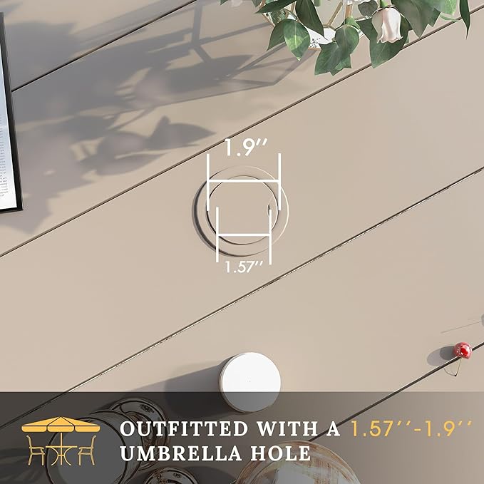 VICLLAX Patio Dining Set for 8, Outdoor Furniture Set Includes 53" Round Patio Table and 8 Patio Sling Chairs, Sandshell Color Tabletop and Fabric