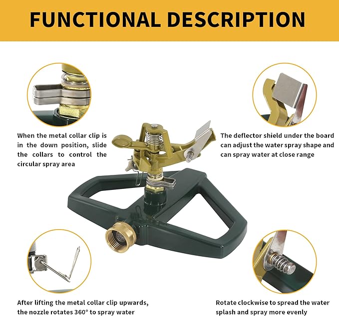 Impact Sprinklers for Yard with Metal Base, Heavy Duty Zinc Alloy Water Sprinkler for Lawn, Automatic 360° Roating for Large Lawn and Garden, Coverage up to 5,800 Sq.Ft, Olive