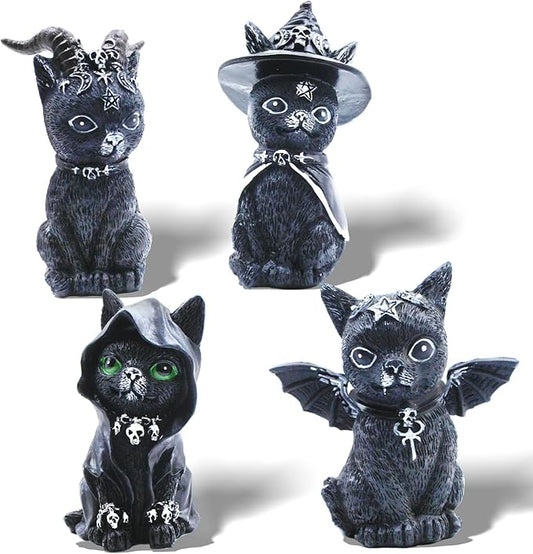 4 Cats Garden Decor Outdoor Statues Décor Black Cat Figurines, Gothic Home Decor, Cats Figurines Outdoor Lawn Ornament Decoration for Cats Lovers