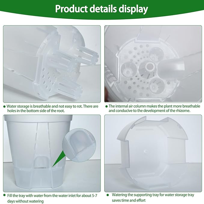 Cdd's Path 5-Pack 6 Inch Self Watering Pots Set with Holes for Indoor/Outdoor Plants,Planter Pot with Watering Hole/Reservior and Air Pipes,Clear