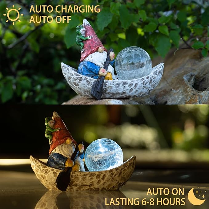 Garden Gnome Statue,Solar Gnomes Figurine,Outdoor Gnome Decor,Gnomes Decorations for Yard with Solar Light,Gnome Sculptures for Patio Lawn Ornaments