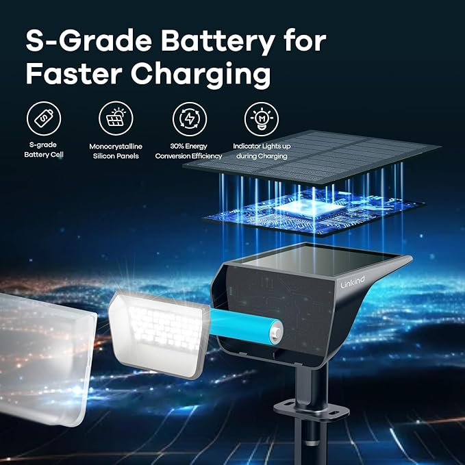 Linkind Solar Spot Lights Outdoor, 60 LEDs Solar Lights Outdoor Waterproof IP67 with 30% Conversion Rate, Ideal for Landscape, Garden, Yard, Pathway (6 Pack, Cool White)