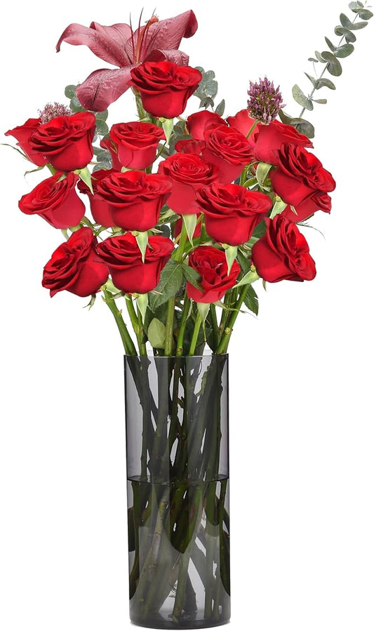 Flower Vase, Non-breakable Vases, 4" W x 8" H, Acrylic Grey Vase, Aesthetic Room Decor Cylindrical Modern Flower Vases for Table Centerpiece, Home Decor, Women Floral Arrangement Gift