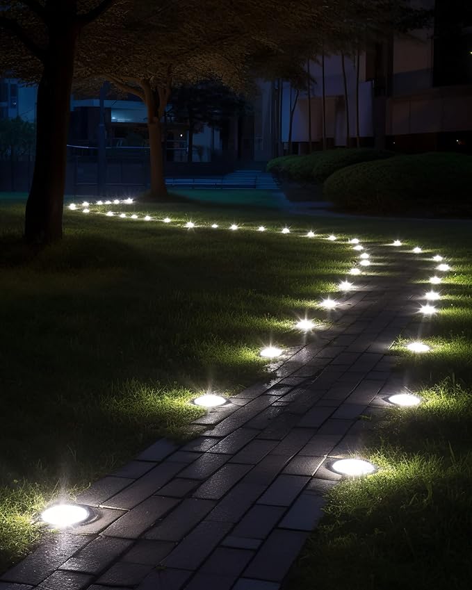 Biling Outdoor Lights 12 Packs, Bright 12 LEDs Waterproof, Ground Flat Pathway Lights Solar Powered for Yard Walkway Garden Driveway (White)