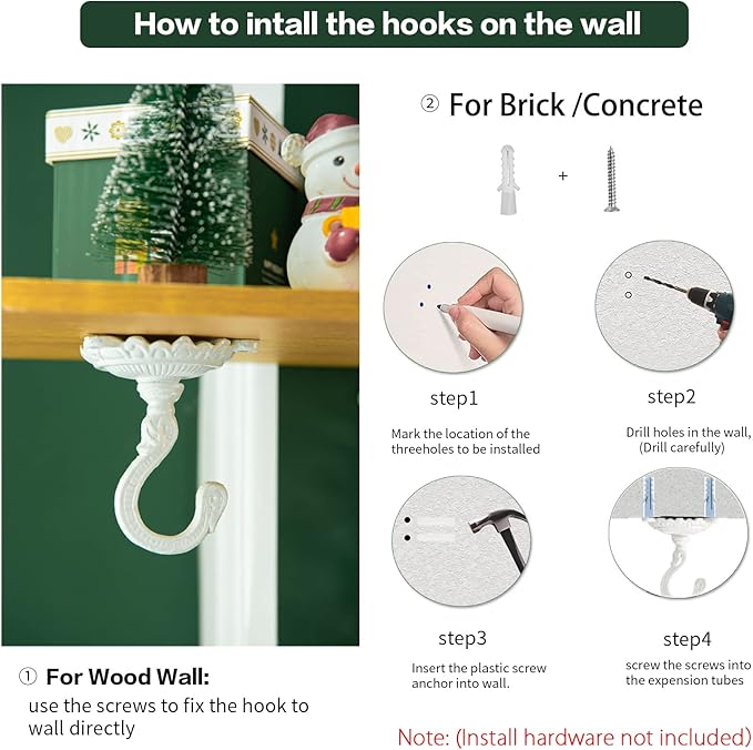 Sungmor Heavy Duty Ceiling Hooks for Hanging Plants, 2PC White 3.5x3.9Inch Large Cast Iron Ceiling Hooks, Antique Decorative Ceiling Swag Hooks for Hanging Planter Chandelier Wind Chime Lantern Hanger