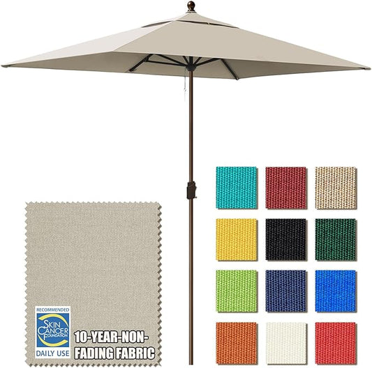 EliteShade USA 10-Year-Non-Fading 6.5x10Ft Rectangular Market Umbrella Patio Umbrella Outdoor Table Umbrella with Ventilation, Antique Beige