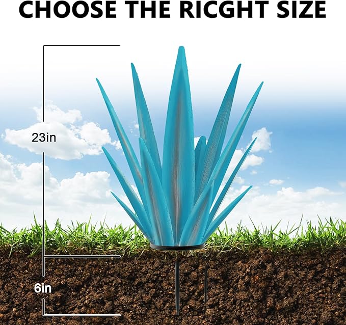 Enlarge Metal Plants Tequila Rustic Sculpture, Outdoor Patio Yard, Home Decor Hand Painted Agave Garden Statue, Outdoor Lawn Ornaments Yard Stakes for Mom Gift (1 Large Blue)