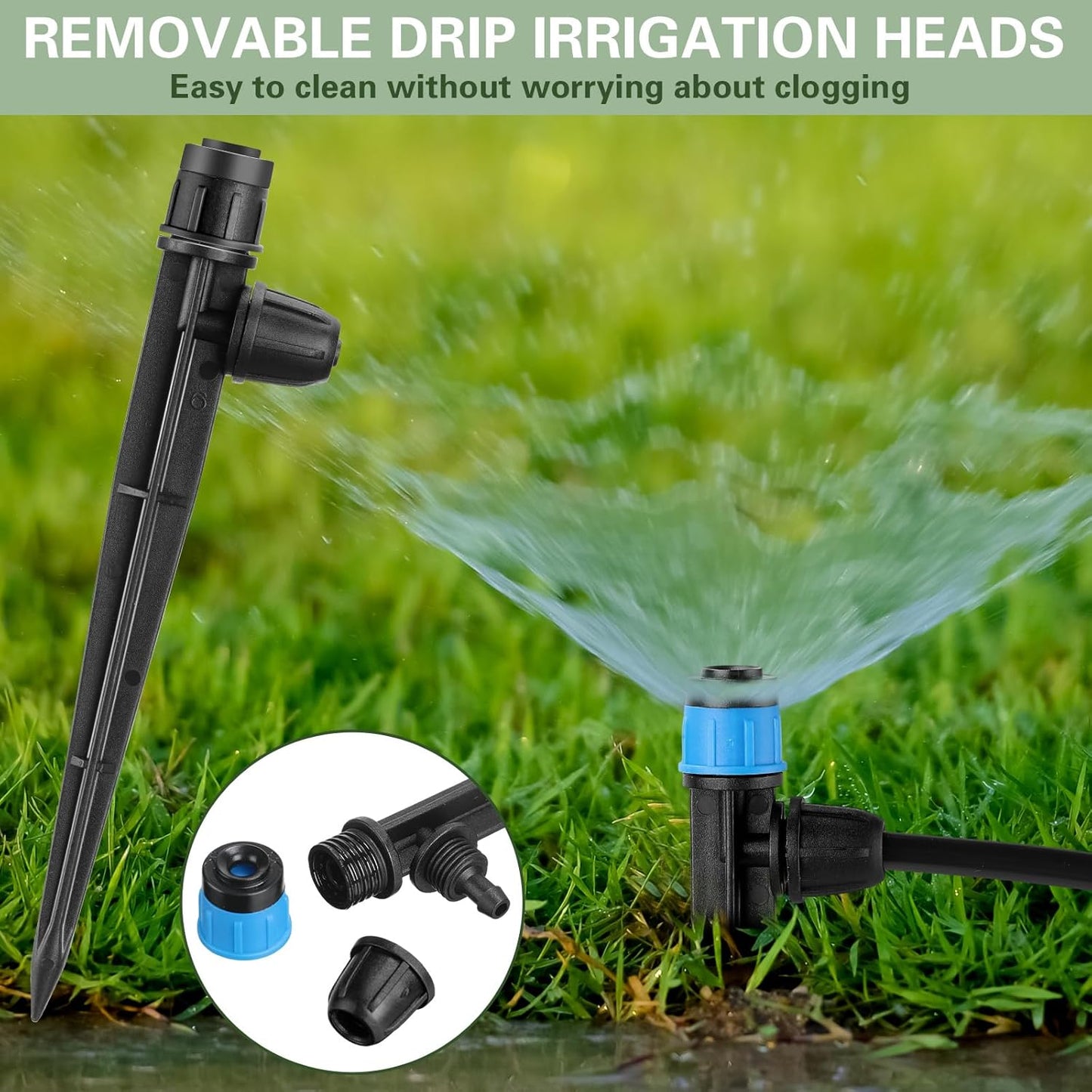 80 Pcs Drip Irrigation Emitters with Adjustable 360 Degree Water Flow Drippers for 1/4 Tubing Sprayer on 5.5 Arrow Stake for Garden System(Blue, Black,Lock Barbed)