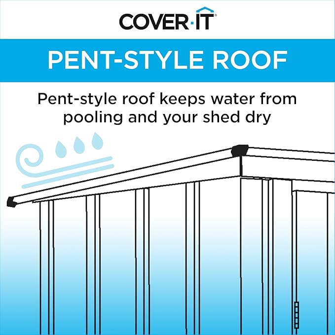 Cover It 6' x 4' Galvanized Steel Outdoor Storage Shed with Pent Roof and Lockable Sliding Doors, Weather-Resistant Steel Storage Shed for Backyards, Tan