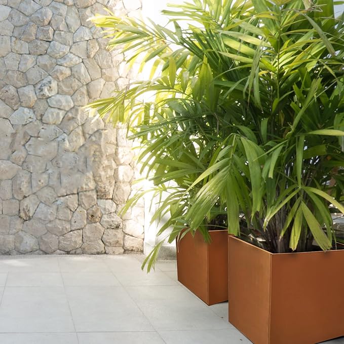 Corten Steel Planter Box Outdoor Planter Metal Square Large Steel Flower Pot Rustic Cube Patina Tall Plant 20 Inch Durable Antique for Commercial Residential Patio Deck Yard Garden