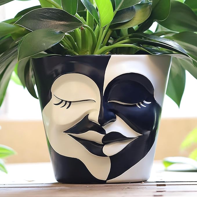 GUGUGO Face Planters Pots with Drainage, Flower Plant Pots for Indoor Plants, Unique Funny Small Succulent Desk Vase for Plant Lover Gifts (Bicolor-Black & White, 5.5Inch)