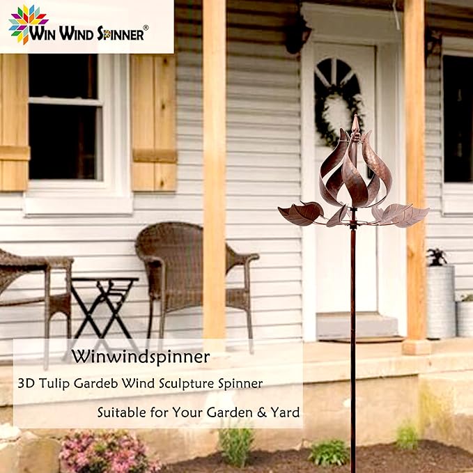 Tulip Wind Spinners Yard Garden - Large Copper Wind Sculptures & Spinners Outdoor Metal, Kinetic Yard Art Windmill Decor for Patio, Lawn (W24 x H73)