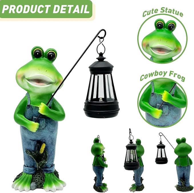Cute Cowboy Frog Garden Statue for Mom - Unique Outdoor Decor, Waterproof Resin, Perfect for Garden, Yard, Lawn Decoration, Top