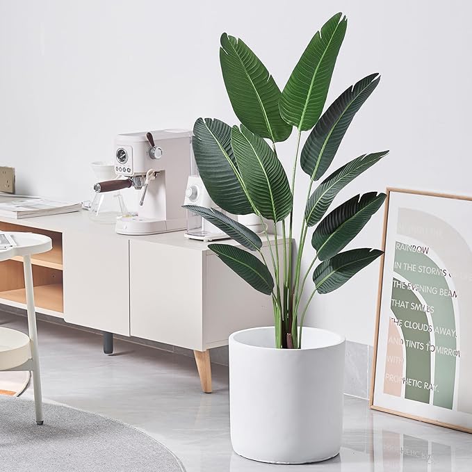 11 Inch Pot for Plants, Large Cement Planter with Drainage Hole, Mid-Century Modern Concrete Flower Pots for Home Decor, Office & Outdoor (White)