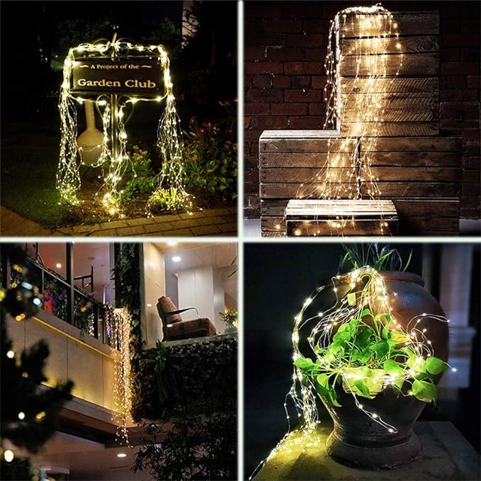 2 Pack 220 LED Firefly Bunch Lights Battery Operated, 8 Flashing Modes Waterproof Copper Wire Waterfall Lights, Remote Controlled Timer and Hooks, Fairy Lights for Indoor Outdoor Decor (Warm White)