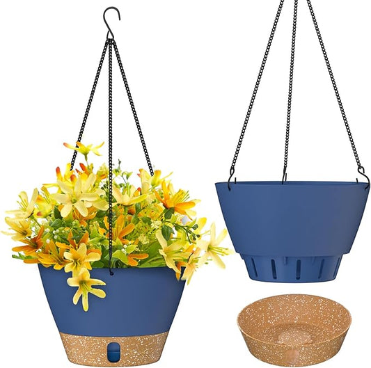 ZMTECH Hanging Planters for Indoor Plants Set of 2 Self Watering Hanging Pots Hanging Baskets Hanging Flower Pots for Outdoor Hanging Plants(10 Inch, Blue)