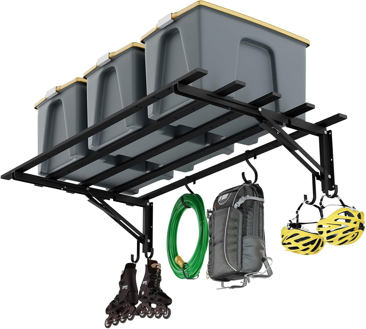 Garage Storage System Shelves 3.21x1.64 ft - Heavy Duty Garage Wall Shelving with Hooks, Foldable Storage Shelving Wall Mounted Install, Versatile Hanging Shelves & Black Metal Floating Organizer