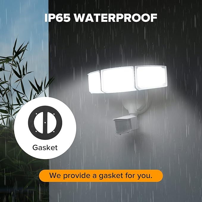 LUTEC 2 Pack 72W 7500LM LED Security Lights Motion Sensor Light Outdoor, 5000K Daylight, IP65 Waterproof, Dusk to Dawn, 3-Head Motion Detected Flood Light for Garage, Yard, Porch(White)