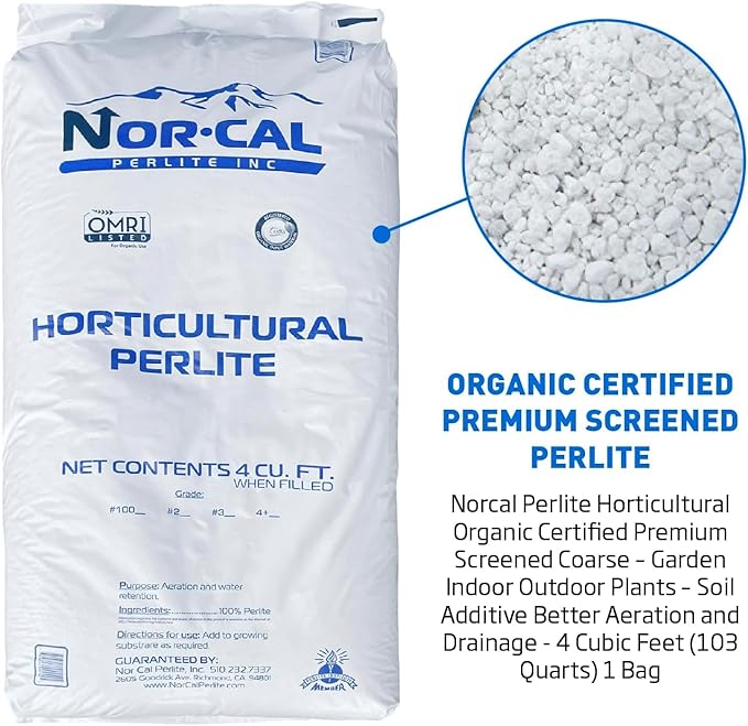Norcal Perlite Horticultural Organic Certified Premium Screened Coarse – Garden Indoor Outdoor Plants – Soil Additive Better Aeration and Drainage - 4 Cubic Feet (103 Quarts) 1 Bag