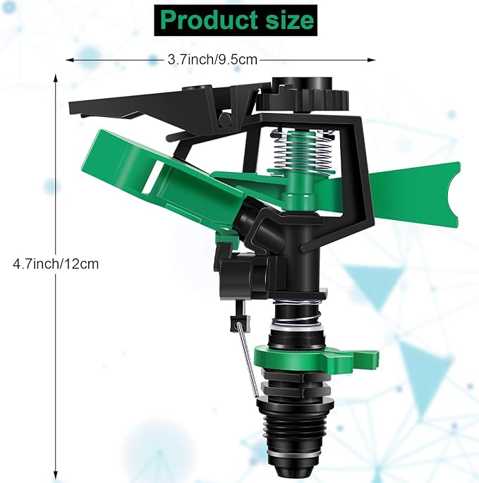 1/2 Inch Plastic Impact Sprinklers Adjustable 0 Degree to 360 Degree Pattern Plastic Sprinkler Head for Garden Watering Supplies (2 Pieces)