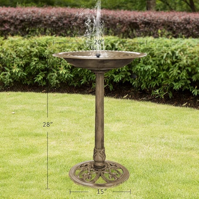 VIVOHOME Polyresin Antique Outdoor Golden Garden Bird Bath and Solar Powered Round Pond Fountain Combo Set