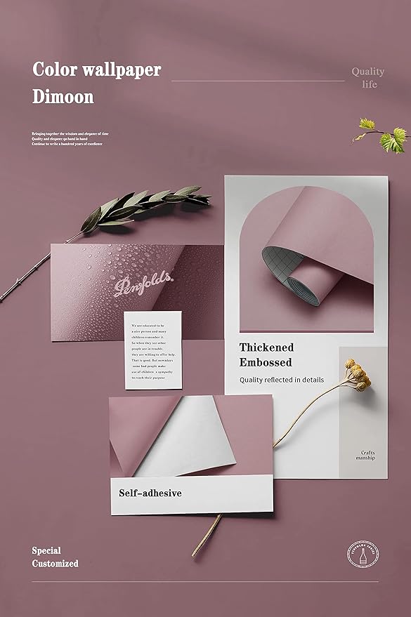 Dimoon 236''x17.7'' Pink Peel and Stick Wallpaper Contact Paper Modern Self Adhesive Wall Paper Removable Renter Friendly Textured Solid Color Shelf Cabinet Vinyl Roll (236''x17.7'',Grey Pink)