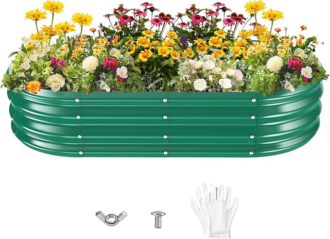 Galvanized Raised Garden Beds for Gardening - 60 x 32 x 12 inch Oval Metal Planter Boxes Above Ground Outdoor for Vegetables,Flowers,Herbs, Garden Container Green (1, 5X2.7X1FT)
