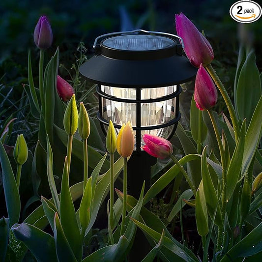 2 Pack Solar Pathway Lights Outdoor - Bright Solar Powered Garden Lights with Warm White LED, Auto On/Off Waterproof Path Lights Decorative, Landscape Lighting for Yard Patio Walkway Driveway