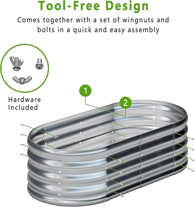 KFN 4x1.8x1FT Galvanized Raised Garden Bed,Raised Garden Bed Kit-Oval Metal Vegetable Box,Large Planter Flower Boxes Outdoor,Planting for Vegetables,Flower,Herb,Sliver,0.7mm
