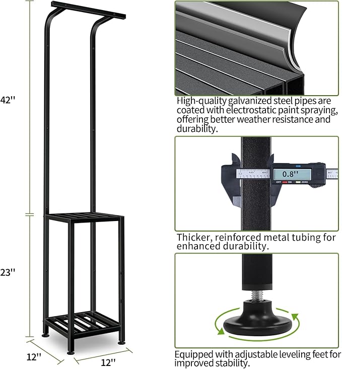 Plant Stand Indoor Outdoor, 65" Tall Plant Stand Outdoor 3 Tiered Hanging Plant Shelf Heavy Duty Flower Stand Multiple Plant Metal Display Rack for Living Room Garden Balcony