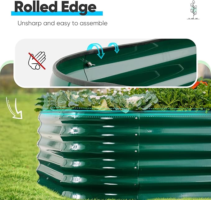 Quictent Galvanized Raised Garden Bed Kit, 6x3x1.5 ft Oval Metal Planter Box Tall for Vegetables Outdoor Backyard, Rubber Strip Edging Included, Dark Green