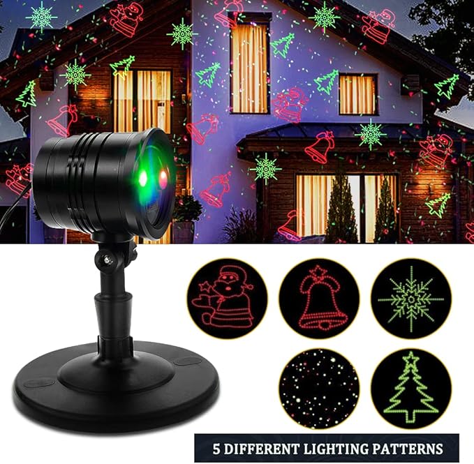 Christmas Laser Lights Outdoors Decoration Projector Light Waterproof LED Star Show for Xmas Decor House Home Yard Garden Patio Wall Indoor, Red and Green with Wireless Remote