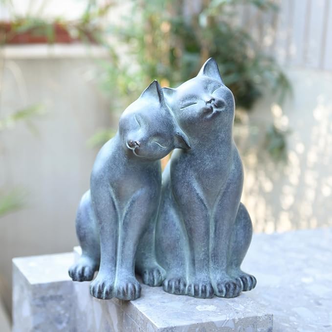 Newman House Studio Garden-Statues Cats Kitten-Couple Figurines Decor - Polyresin Sculpture for Outside Farmhouse Yard, 8.9 * 8.3 * 10.9 Inch