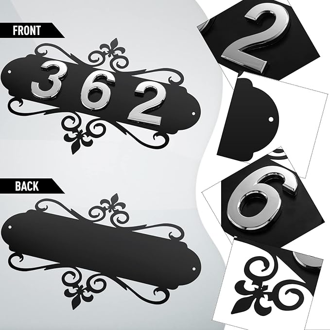 House Address Plaques Metal Address Sign Outside House Number Mailbox Number Sign for House Home Hotel Office Garden Decorative Wall Plaque(13.8 inch,Delicate Style)