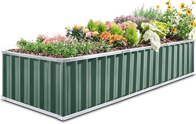 KING BIRD Galvanized Raised Garden Bed with 2 Installation Methods for DIY, 101" x 36" x 18" Heightened Planter Kit Box Outdoor for Deep-Rooted Vegetables, Flowers, Green