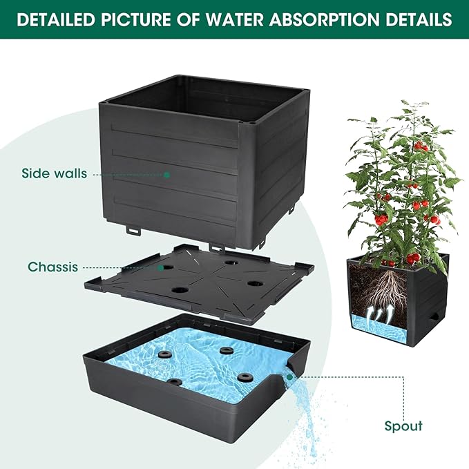 MQFORU Raised Garden Bed Planter Boxes with Trellis, 57" Self-Watering Tomato Planter Boxes with Trellis for Climbing Vegetable and Plants, Tomato Cage for Indoor Outdoor Use