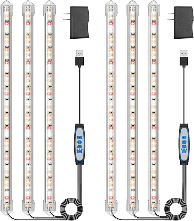 Grow Lights for Indoor Plants Full Spectrum, LED Grow Light Strips with 6/12/16H Timer, 3 Spectrum Modes, 5 Brightness Levels, 180 LEDs Sunlike Plant Lights for Indoor Growing (2 Pack)