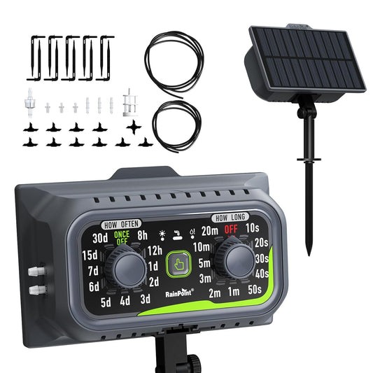 RAINPOINT Compact Programmable Solar Automatic Drip Irrigation Pump Kits Support Up to 20 Plants, Automatic Plant Waterer Self Watering Indoor/Outdoor Vacation Free Low Water Auto Shut-Off