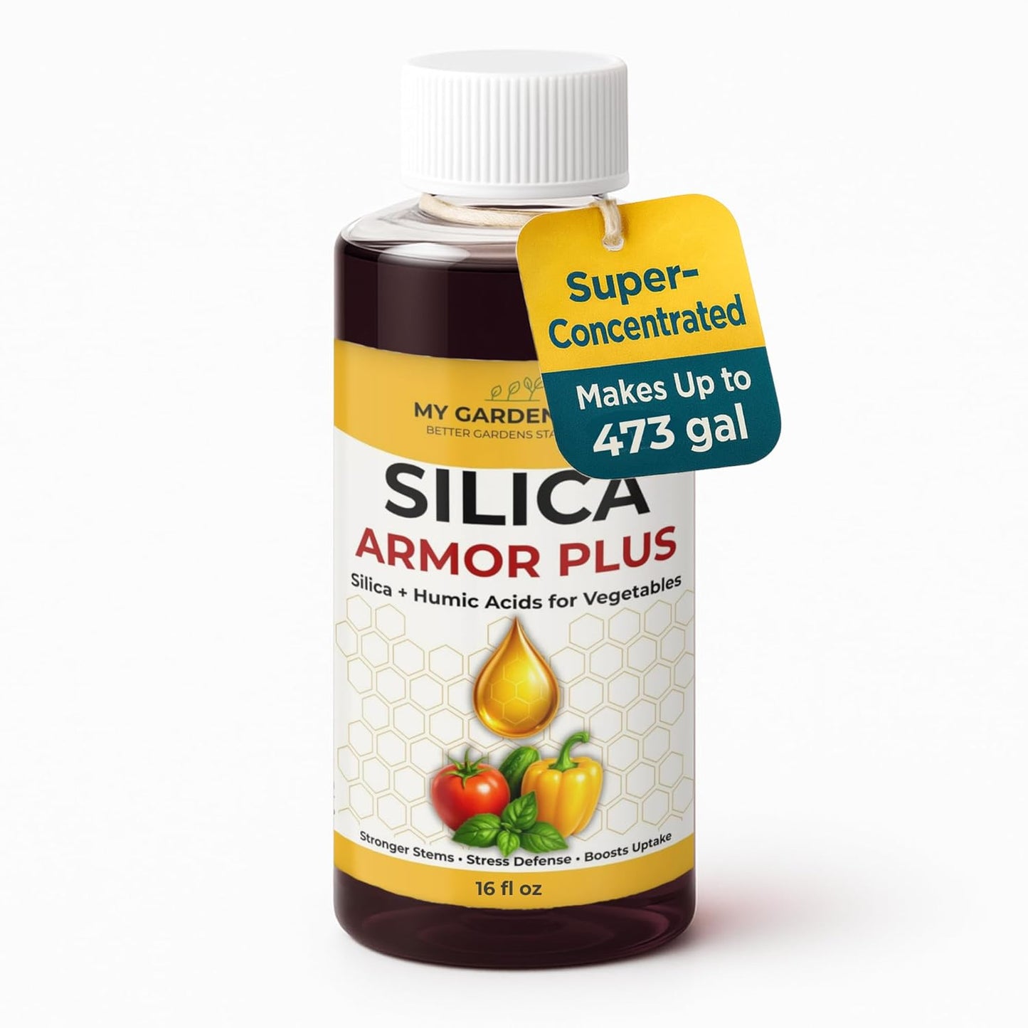 Silica for Plants – Liquid Plant Silica with Humic Acid – Silica Armor Plus for Vegetables (Tomatoes, Peppers, Cucumbers, Leafy Greens & Herbs) | Potassium Silicate 0-0-4 Concentrate (16 fl oz)