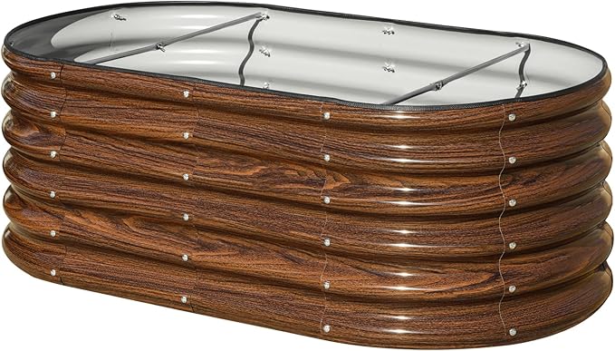 SnugNiture 4x2x1.5ft Raised Garden Bed Outdoor, 17" Tall Galvanized Metal Planter Box, Raised Garden Bed Kit for Planting Vegetables Plants Fruits, Brown