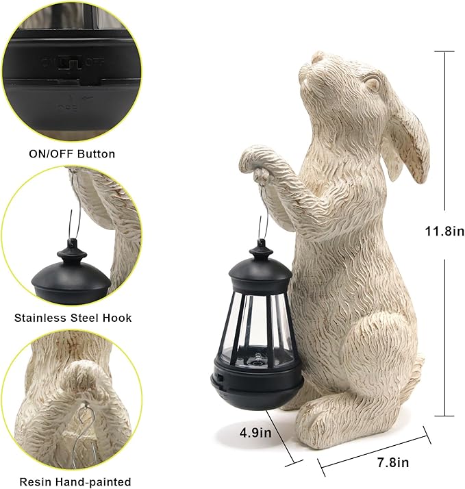 Garden Statues Rabbit with Solar Lights-Bunny Figurine Outdoor Easter Decorations Rabbit Decor for Lawn,Balcony-Yard Art Garden&Patio Decor,Unique Housewarming&Birthday Gifts for Women