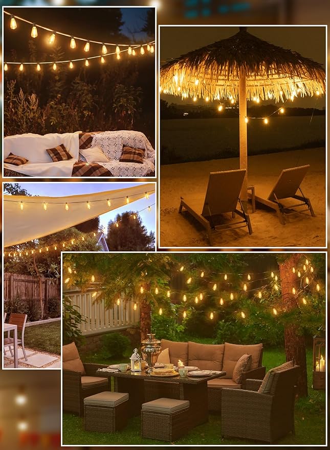 Ollny Outdoor String Lights 120FT with 60+2 Spare ST38 Vintage Bulbs, Shatterproof Connectable Patio Lights, 2200K Warm White Waterproof Outside Hanging Light for Yard Camping Gazebo Porch Balcony