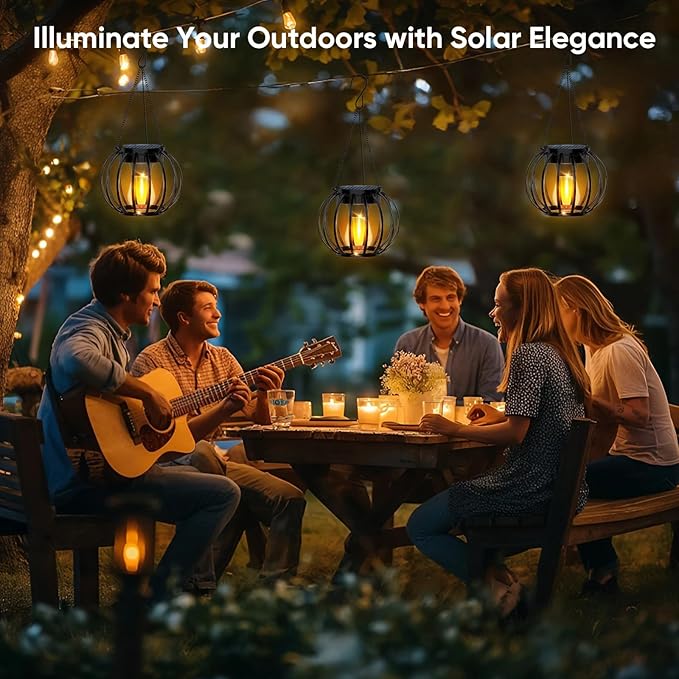 Solar Lanterns Lights Outdoor Waterproof: 4 Pack Metal Hanging Solar Lights for Outside - Decorative Solar Lights Outdoor Garden Decor - Solar-Powered LED Warm Lighting for Patio Yard Pathway Decor