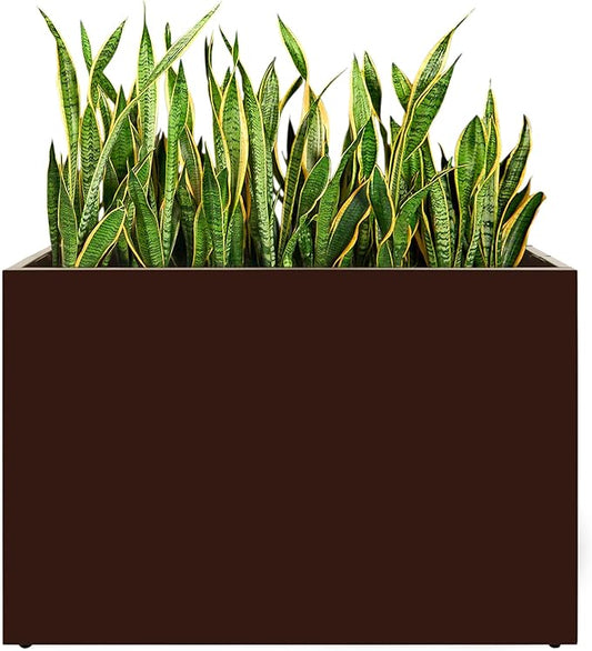 Metal Rectangular Planter, 35.5"x 10"x 28" Brown Planter Box for Outdoor, Easy Installation Galvanized Steel Planter with Drainage Holes, Outdoor Planter for Porch/Patio/Garden