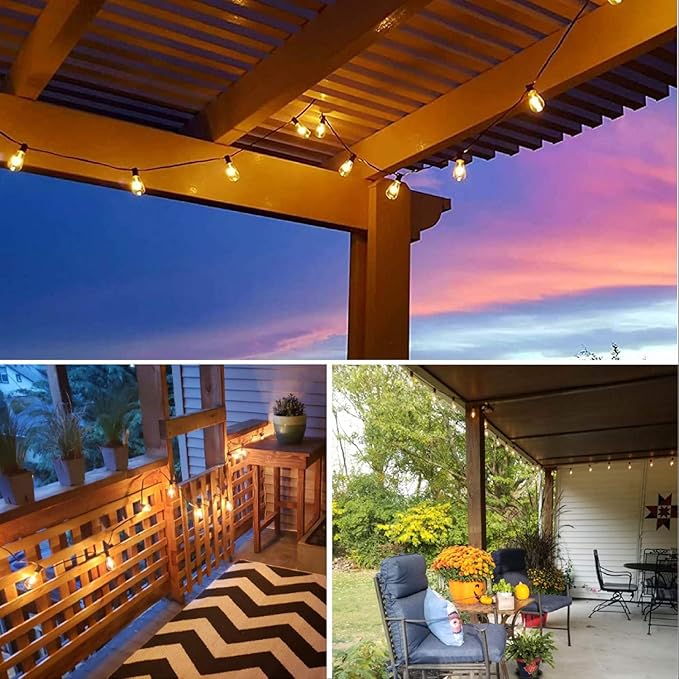 ZOTOYI Outdoor String Lights 25FT, Waterproof IP65 Patio Lights with 13 Shatterproof ST38 LED Bulbs, Outside Hanging Light Dimmable for Backyard, Bistro, Cafe, Garden 2700K Warm White