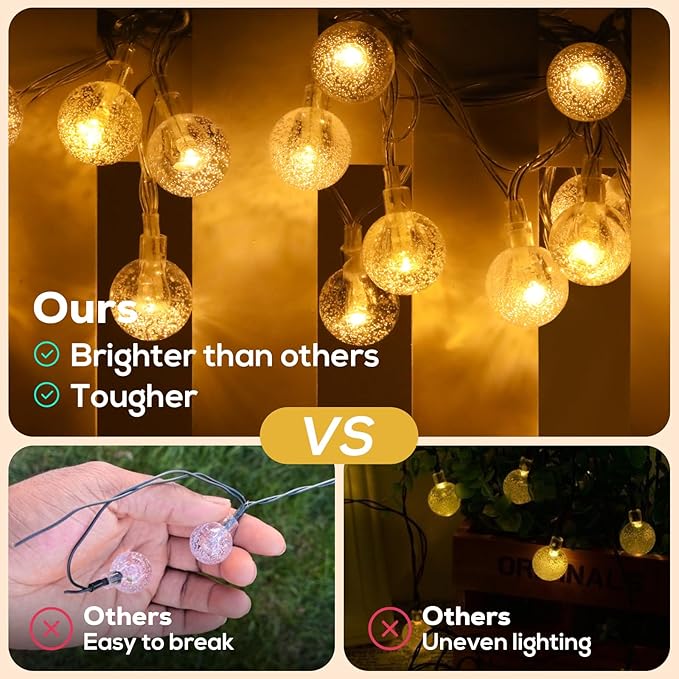 Solar String Lights Outdoor, 56FT 100LED Solar Lights with Remote, IP65 Waterproof, Solar Crystal Globe Patio Lights, 8 Light Modes, Timing, Christmas Decorations for Garden Yard