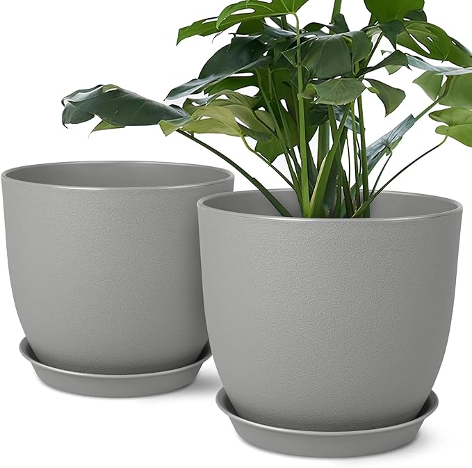 Plant Pots 8 Inch Set of 2, Flower Pots with Multi Mesh Drainage Holes, Planters for Indoor Outdoor Garden Plants and Flowers