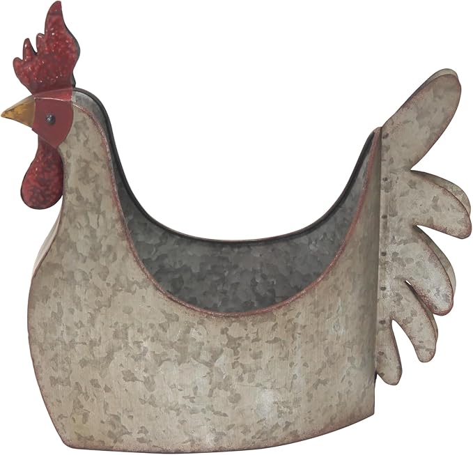 Deco 79 Metal Rooster Indoor Outdoor Planter Large Planter Pot, Planter 12" x 8" x 16", Gray