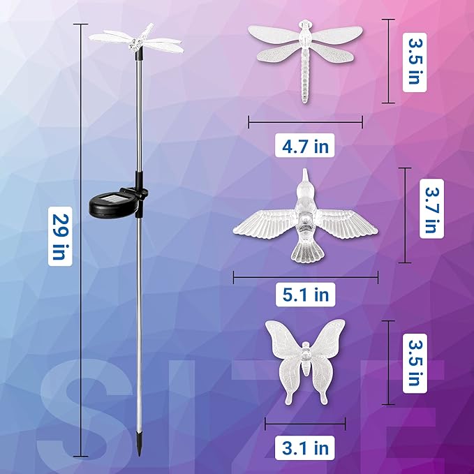 SOLPEX Solar Garden Lights, 3 Pack Solar Butterfly Lights Yard Decoration, Multi-Color Changing LED Solar Light Stakes, Solar Yard Lights for Garden, Patio, Lawn, Solar Bird Lights